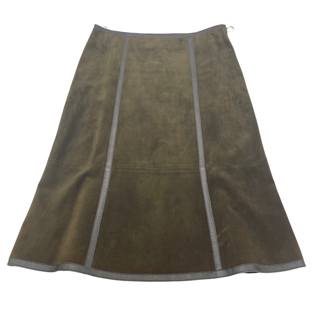 Moschino Cheap and Chic‎ Olive Green Suede Paneled Midi Skirt Made in Italy 10